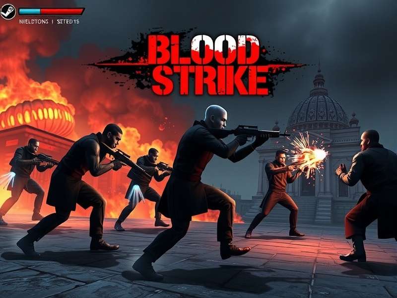 Blood Strike Steam gameplay screenshot showing intense combat on a detailed urban map