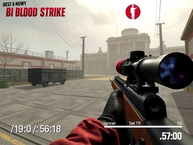 Blood Strike Sniper aiming down scope in a dark urban map