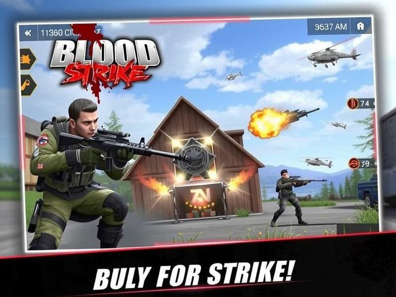 Blood Strike Mod Apk Latest Version gameplay screenshot showing intense battle royale action with advanced weapons and skins